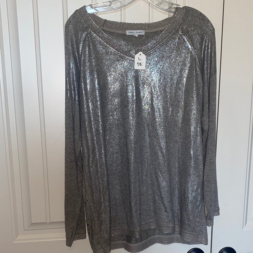 Silver Shimmer Long Sleeve Top